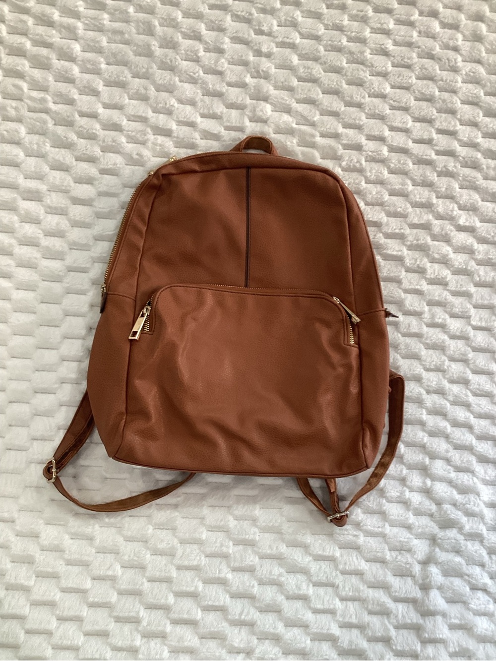 Oasis Brown Leather-Look Backpack with Gold Hardware